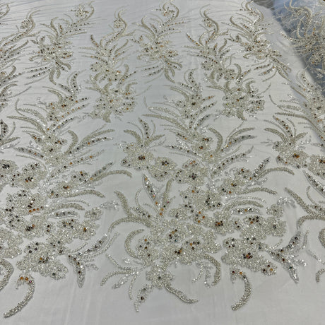 Beaded Lace Fabric on Polyester Net Mesh