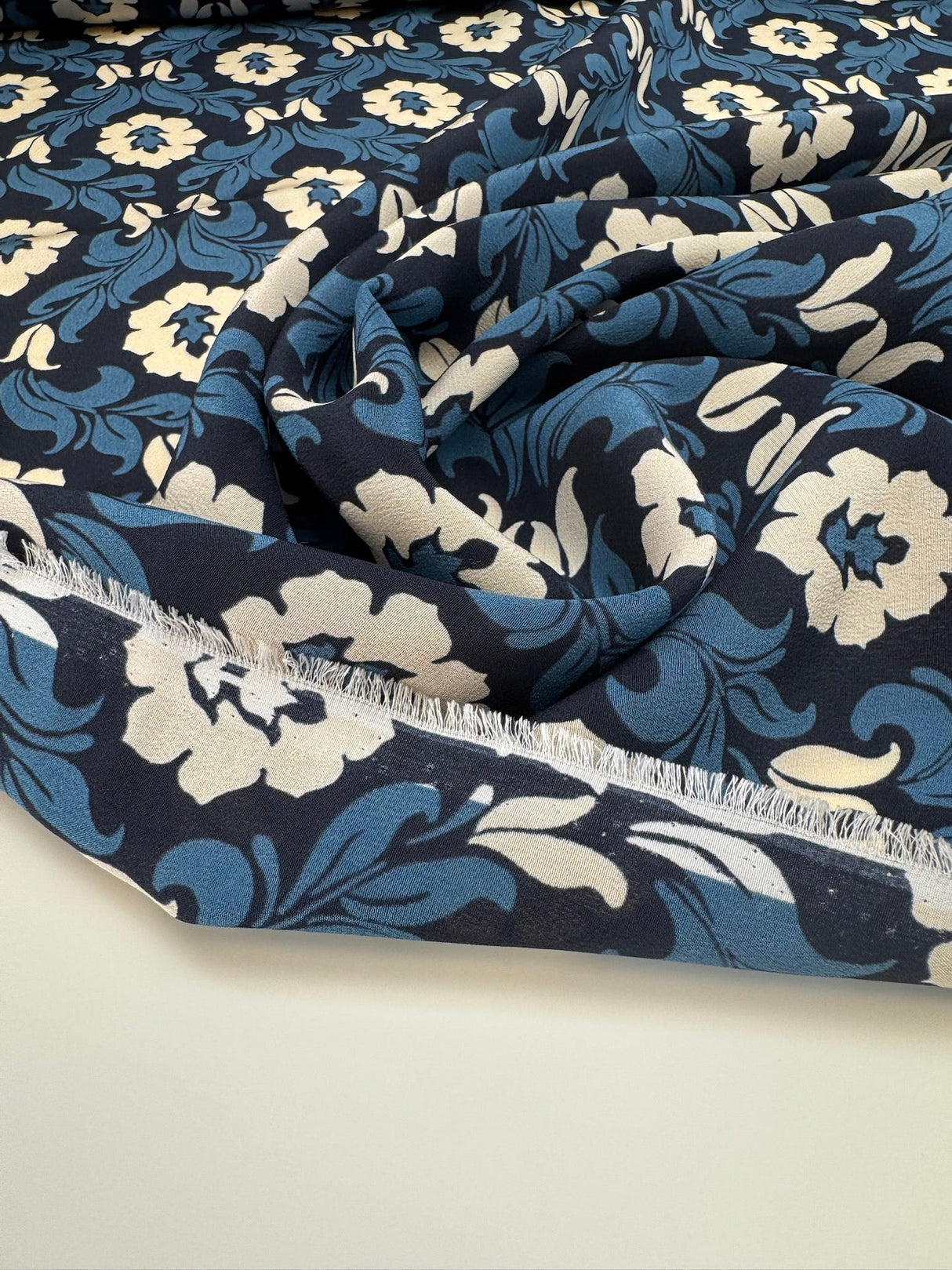 Silk Printed Crepe Blue Floral