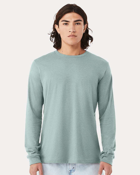 BELLA + CANVAS Heather CVC Crewneck Long Sleeve Tee in Heather French Vanil
