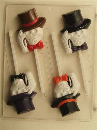 Skeleton with Top Hat Lollipop Chocolate Mold - CCH088