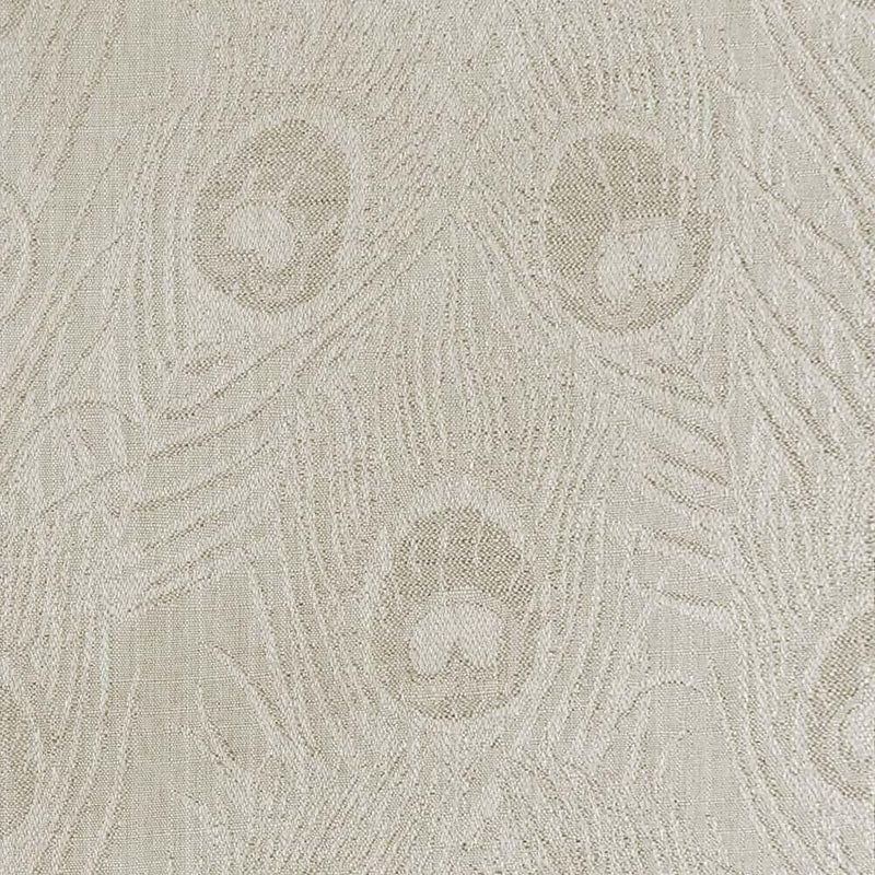Cream Peacock Feather Finch Polyester Fabric - Linen Damask Jacquard, 55" Width, 13.75" Horizontal Repeat, 11.5" Vertical Repeat (1 Yard)