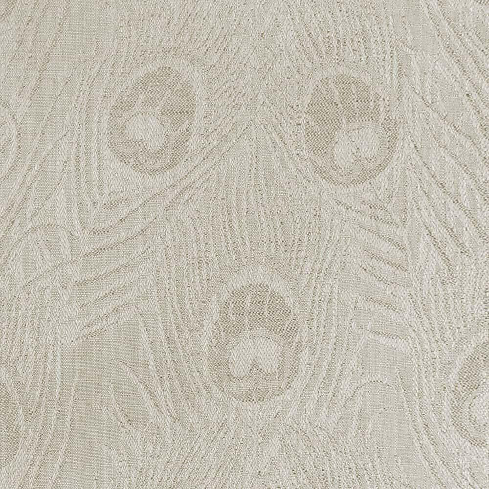 Cream Peacock Feather Finch Polyester Fabric - Linen Damask Jacquard, 55" Width, 13.75" Horizontal Repeat, 11.5" Vertical Repeat (1 Yard)