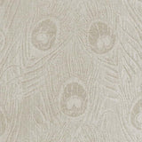 Cream Peacock Feather Finch Polyester Fabric - Linen Damask Jacquard, 55" Width, 13.75" Horizontal Repeat, 11.5" Vertical Repeat (1 Yard)