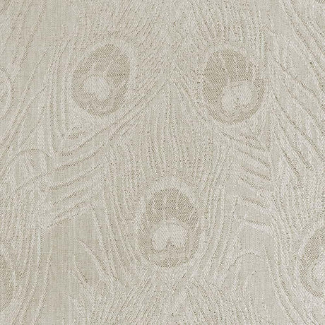 Cream Peacock Feather Finch Polyester Fabric - Linen Damask Jacquard, 55" Width, 13.75" Horizontal Repeat, 11.5" Vertical Repeat (1 Yard)