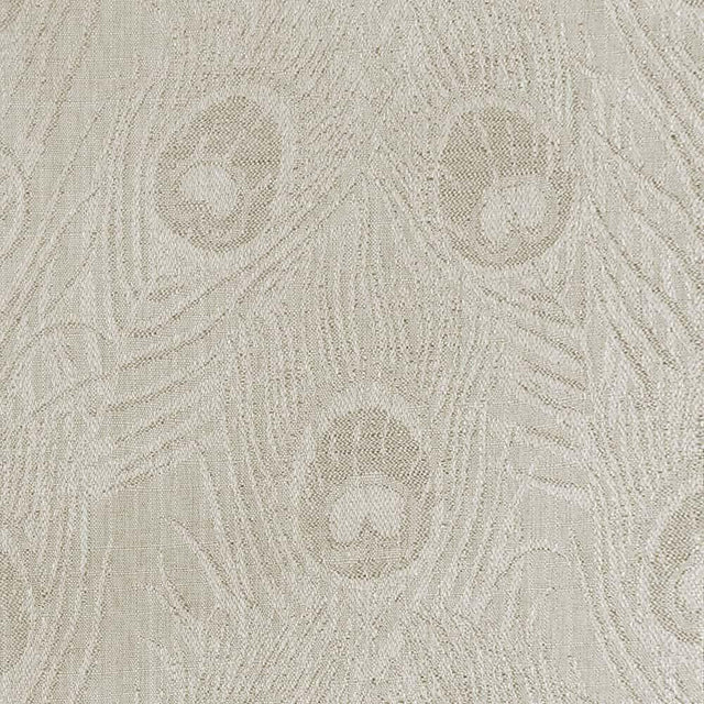 Cream Peacock Feather Finch Polyester Fabric - Linen Damask Jacquard, 55" Width, 13.75" Horizontal Repeat, 11.5" Vertical Repeat (1 Yard)