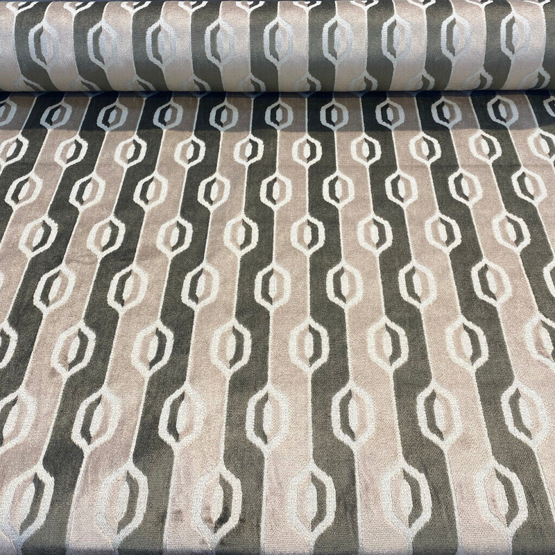 Belgian Velvet Paxton Fawn Beige Stripe Upholstery Fabric - Fawn Beige, Ogee Stripe, 54" Width (1 Yard)