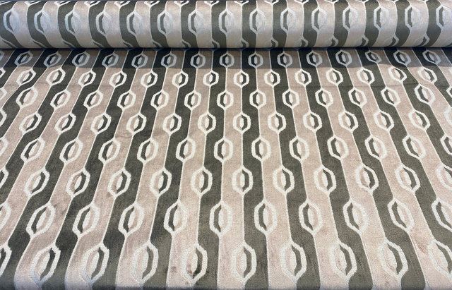 Belgian Velvet Paxton Fawn Beige Stripe Upholstery Fabric - Fawn Beige, Ogee Stripe, 54" Width (1 Yard)