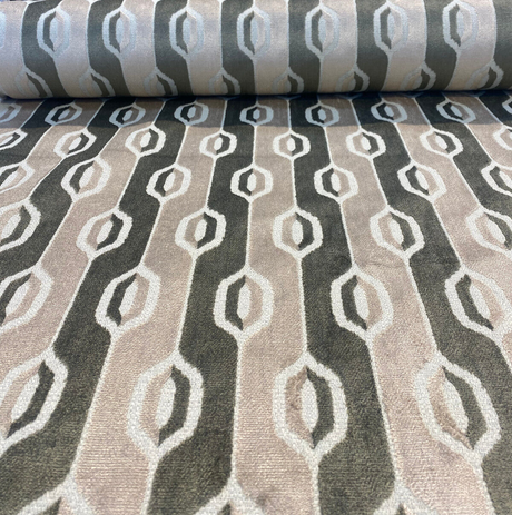 Belgian Velvet Paxton Fawn Beige Stripe Upholstery Fabric - Fawn Beige, Ogee Stripe, 54" Width (1 Yard)
