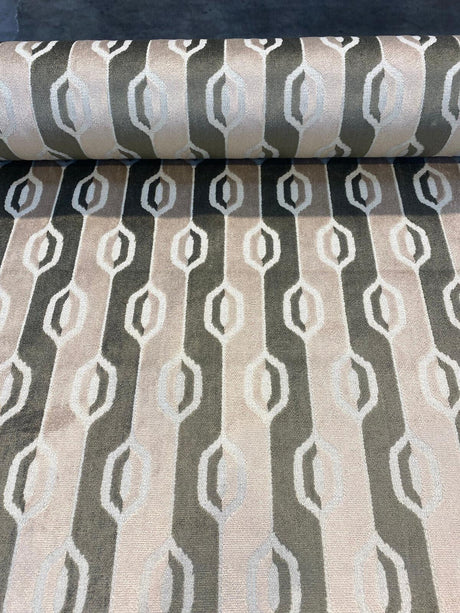 Belgian Velvet Paxton Fawn Beige Stripe Upholstery Fabric - Fawn Beige, Ogee Stripe, 54" Width (1 Yard)