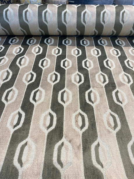 Belgian Velvet Paxton Fawn Beige Stripe Upholstery Fabric - Fawn Beige, Ogee Stripe, 54" Width (1 Yard)