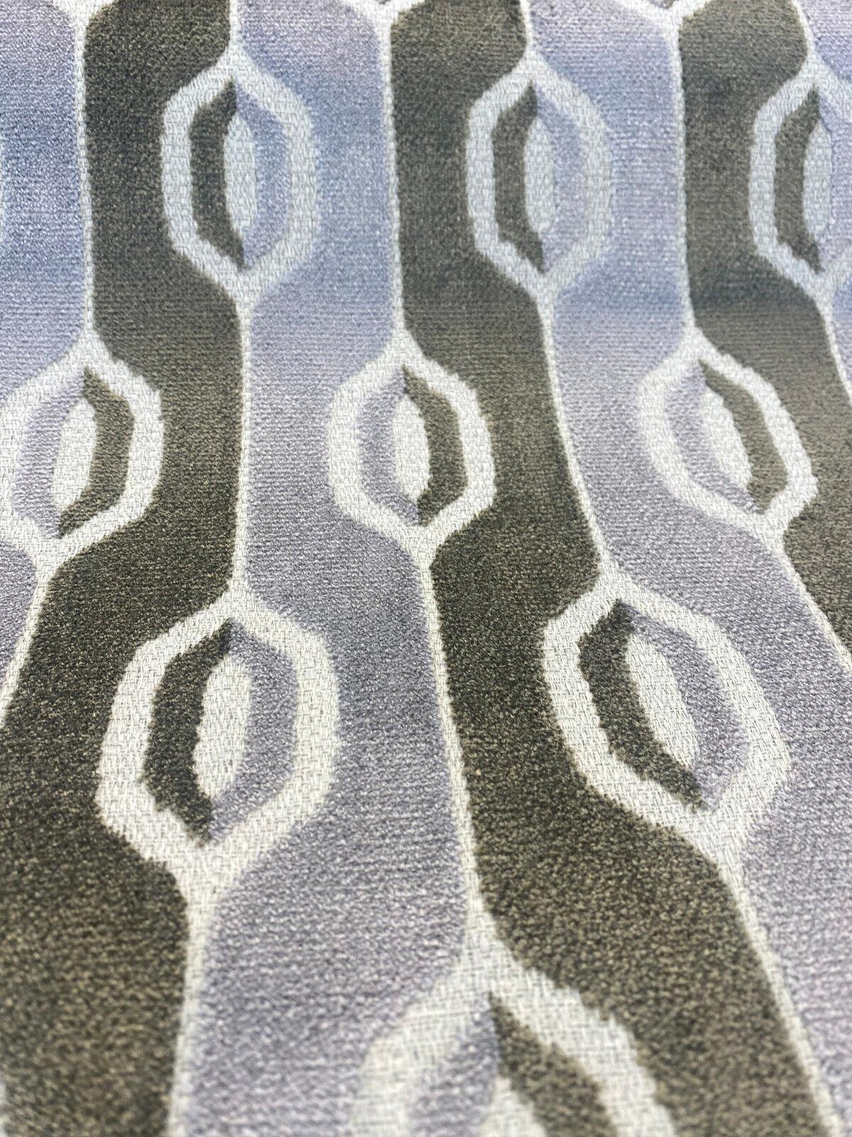 Paxton Belgian Velvet Upholstery Fabric - Platinum Silver Ogee Stripe, 54" Width (1 Yard)