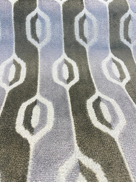 Paxton Belgian Velvet Upholstery Fabric - Platinum Silver Ogee Stripe, 54" Width (1 Yard)