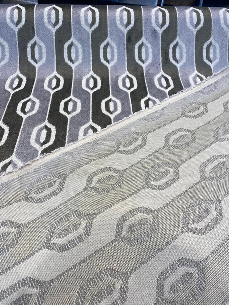 Paxton Belgian Velvet Upholstery Fabric - Platinum Silver Ogee Stripe, 54" Width (1 Yard)
