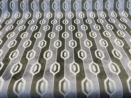 Paxton Belgian Velvet Upholstery Fabric - Platinum Silver Ogee Stripe, 54" Width (1 Yard)
