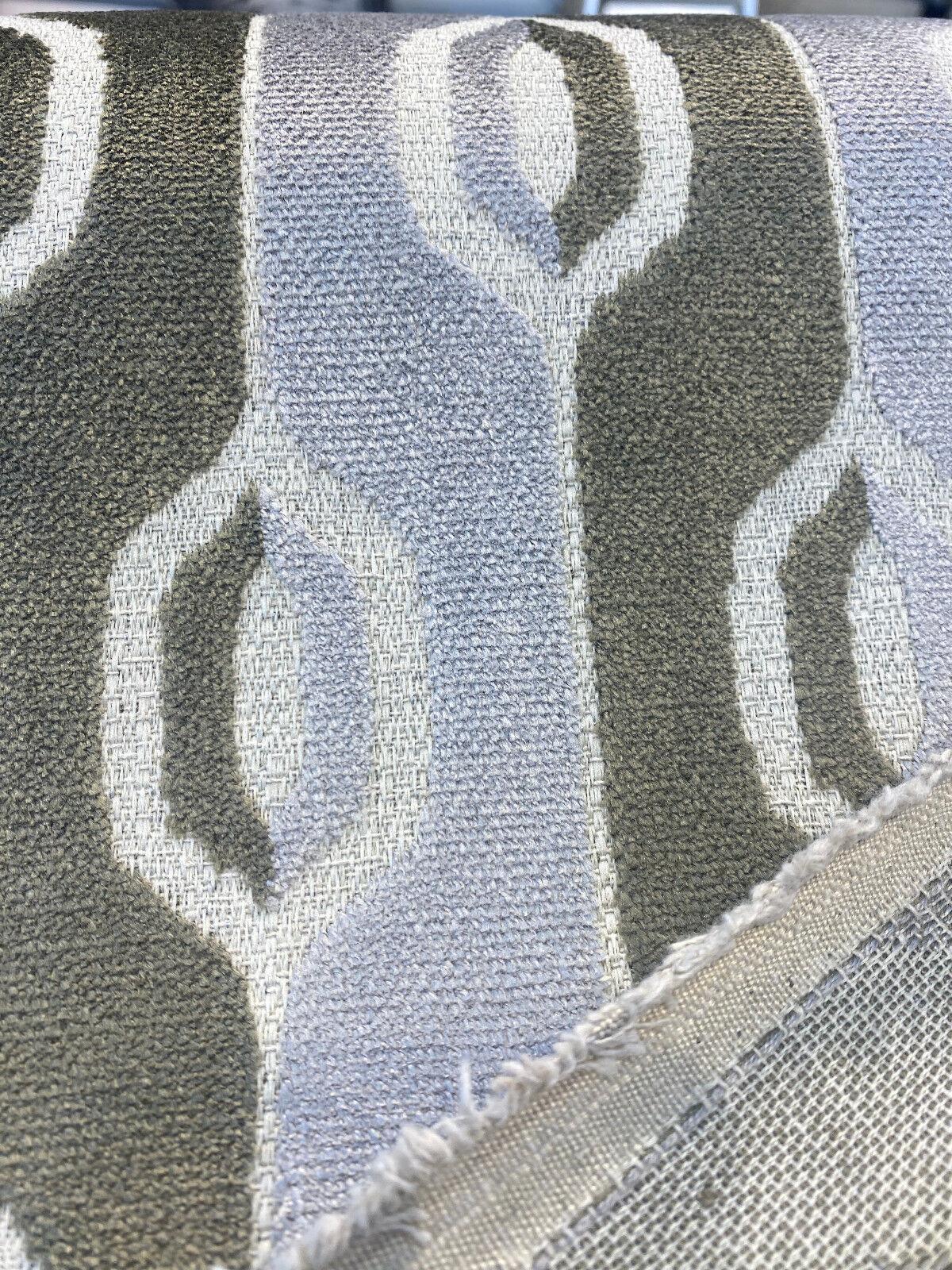 Paxton Belgian Velvet Upholstery Fabric - Platinum Silver Ogee Stripe, 54" Width (1 Yard)