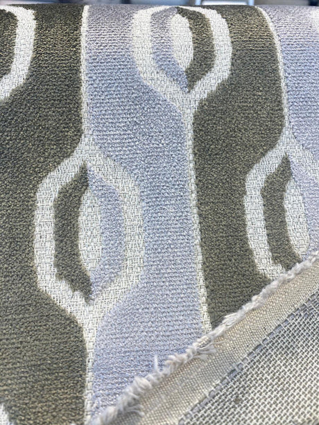 Paxton Belgian Velvet Upholstery Fabric - Platinum Silver Ogee Stripe, 54" Width (1 Yard)