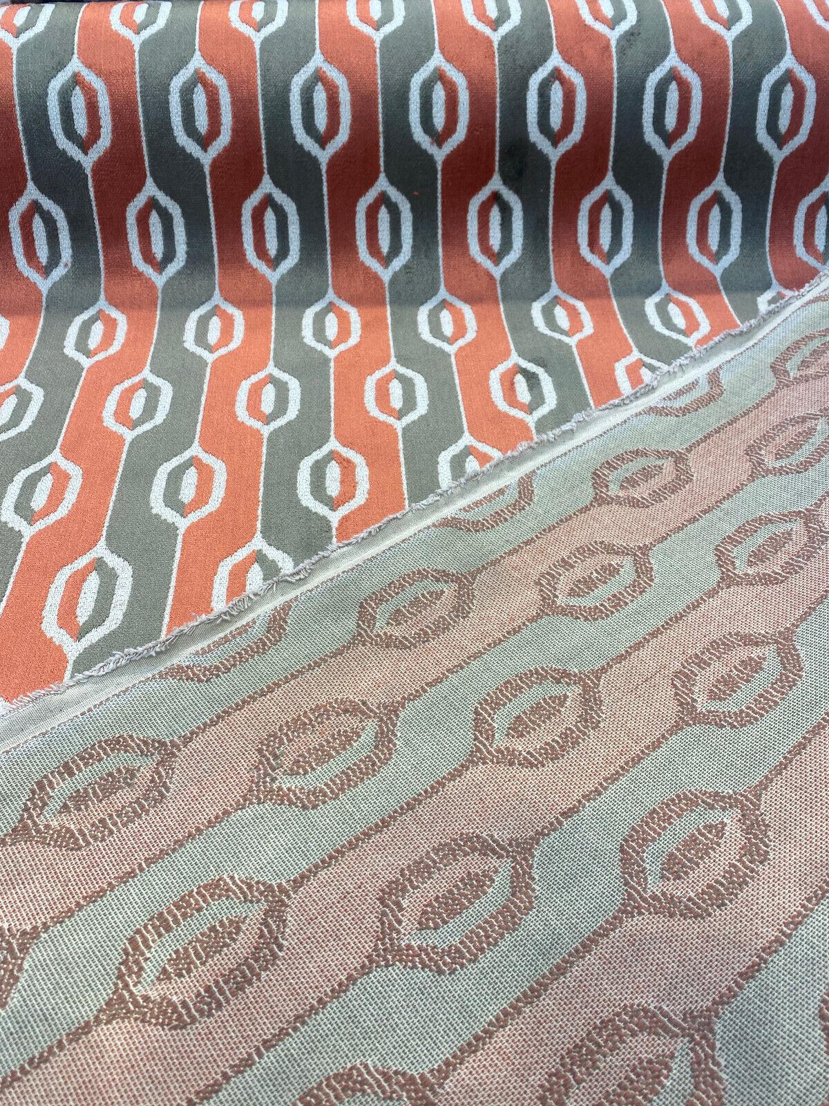 Paxton Bittersweet Belgian Velvet Fabric - Brick Rust, Taupe, Dark Taupe Ogee Stripe, 54" Width (By The Yard)