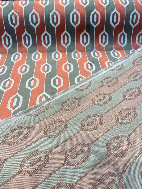 Paxton Bittersweet Belgian Velvet Fabric - Brick Rust, Taupe, Dark Taupe Ogee Stripe, 54" Width (By The Yard)