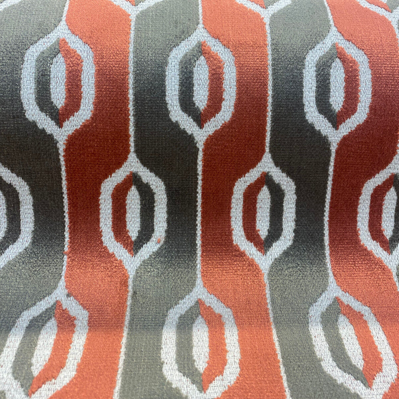 Paxton Bittersweet Belgian Velvet Fabric - Brick Rust, Taupe, Dark Taupe Ogee Stripe, 54" Width (By The Yard)