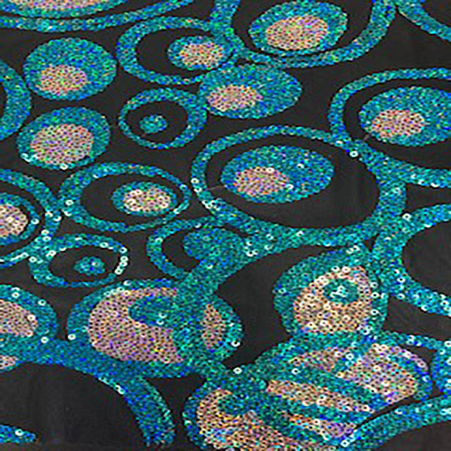 Mesh Sequin Hologram Fabric 50" Black Turquoise
