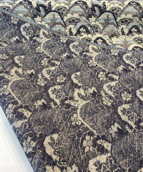 Stark Landscape Blue Chenille Tapestry Fabric - Navy Blue, Light Blue, Beige, 54" Width (By The Yard)