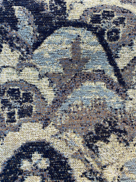 Stark Landscape Blue Chenille Tapestry Fabric - Navy Blue, Light Blue, Beige, 54" Width (By The Yard)