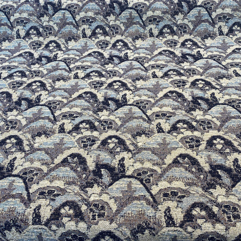 Stark Landscape Blue Chenille Tapestry Fabric - Navy Blue, Light Blue, Beige, 54" Width (By The Yard)