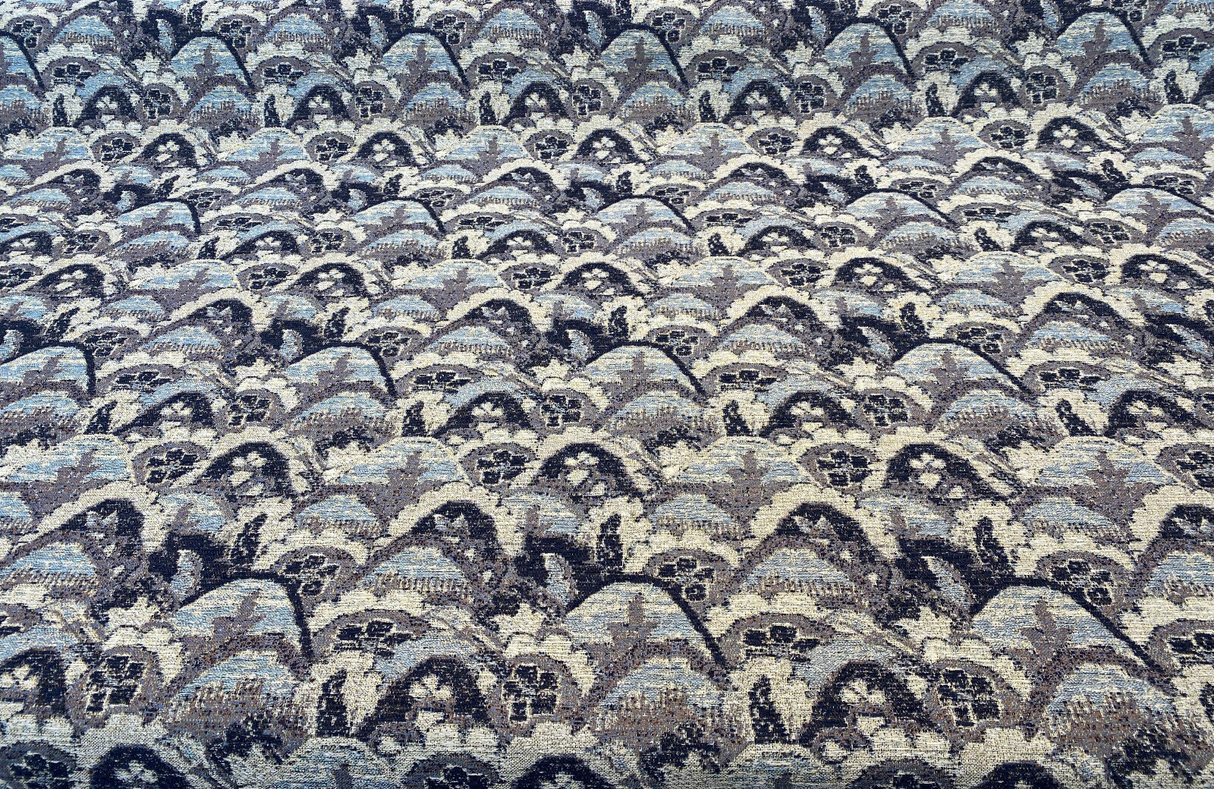 Stark Landscape Blue Chenille Tapestry Fabric - Navy Blue, Light Blue, Beige, 54" Width (By The Yard)