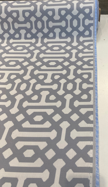 Sunbrella Fretwork Acrylic Fabric - Gray Dawn Geometric, 54" Width (1 Yard)