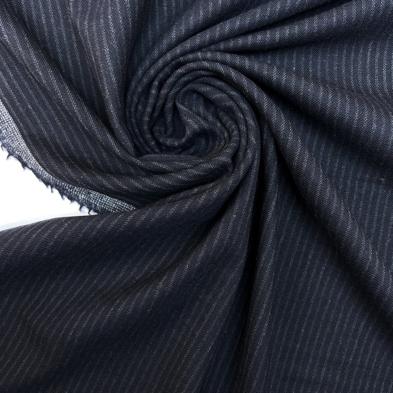 Wool Tweed Suiting Gray Blue Striped Stretch