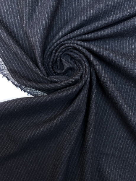 Wool Tweed Suiting Gray Blue Striped Stretch