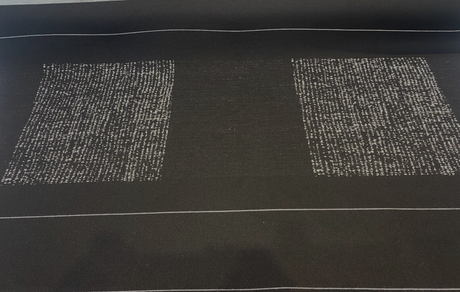 Sunbrella Soft Chenille Drift Onyx Black Solution Dyed Acrylic Fabric - Off White, Large Horizontal Repeat, 56" Width (1 Yard)