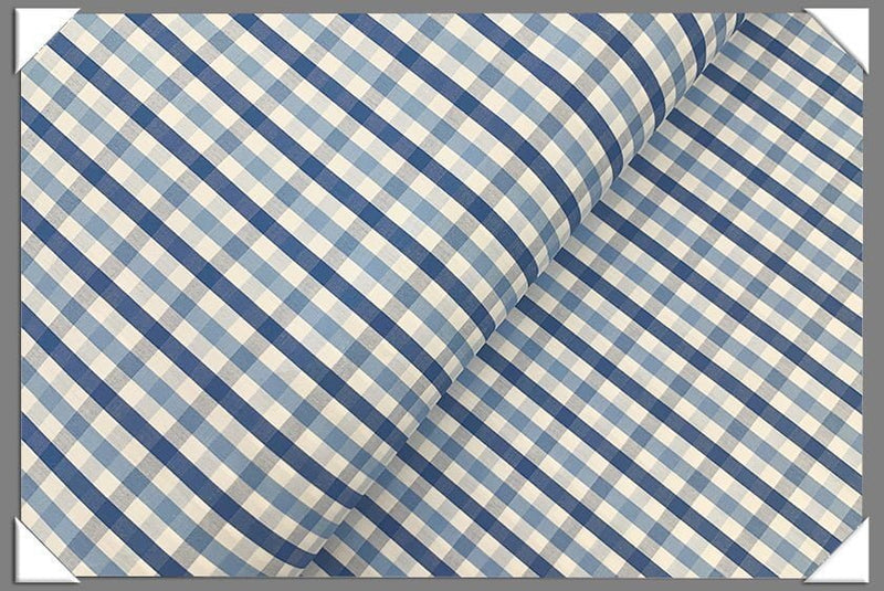 Gingham Shirting Cotton Fabric - Blue Gingham, 58/60" Width