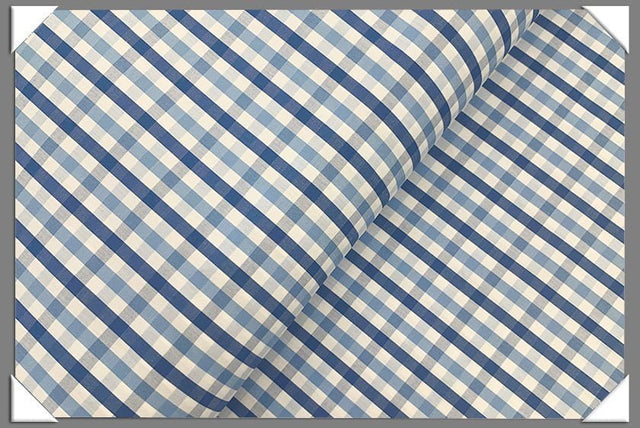 Gingham Shirting Cotton Fabric - Blue Gingham, 58/60" Width
