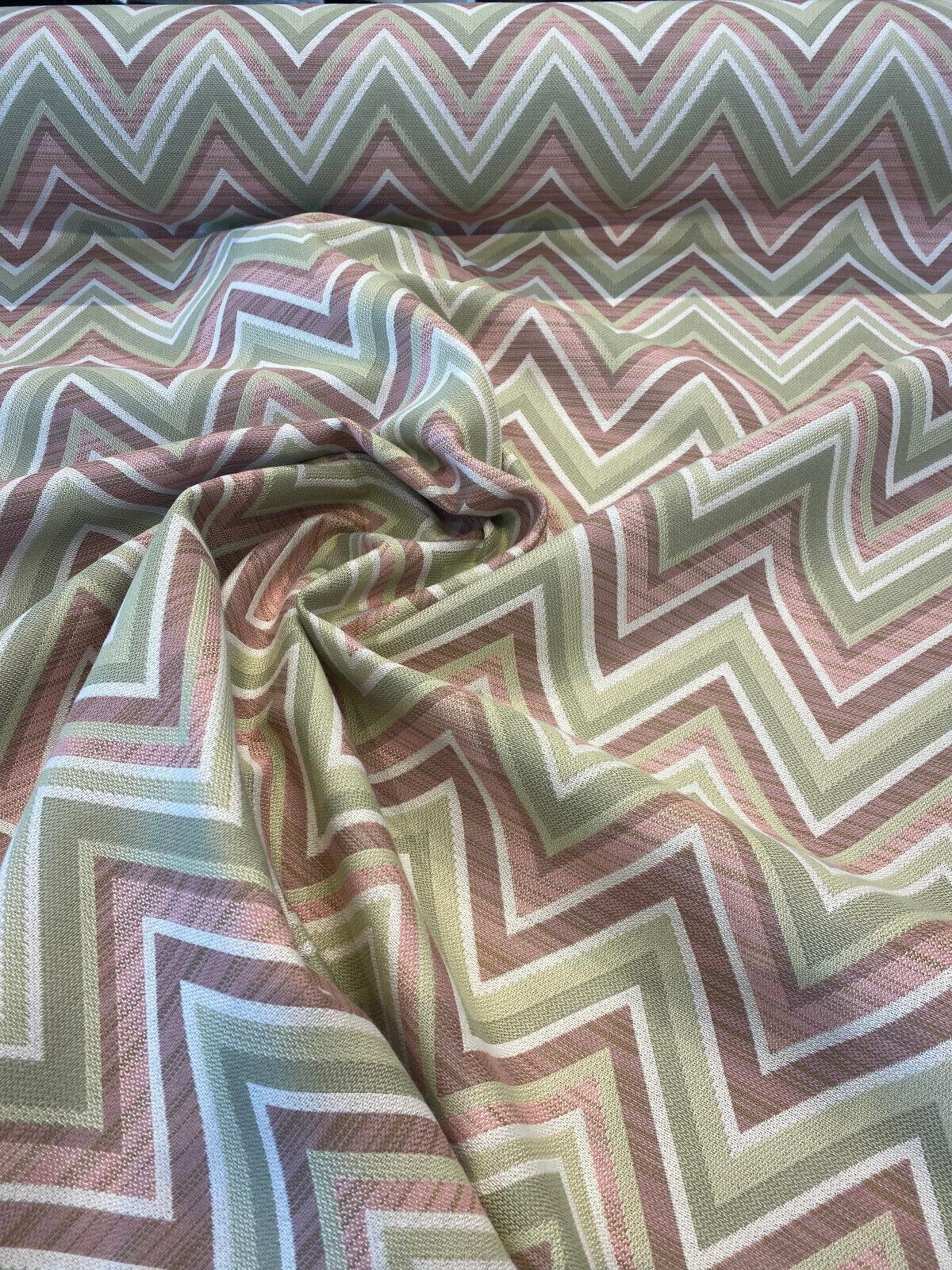Fischer Chevron Sunbrella Acrylic Fabric - Pink Celadon Chevron, 54" Width (1 Yard)