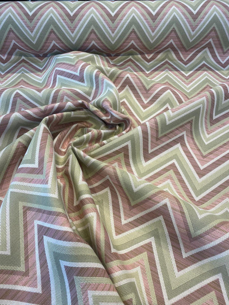 Fischer Chevron Sunbrella Acrylic Fabric - Pink Celadon Chevron, 54" Width (1 Yard)