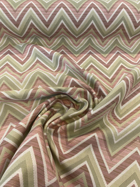 Fischer Chevron Sunbrella Acrylic Fabric - Pink Celadon Chevron, 54" Width (1 Yard)