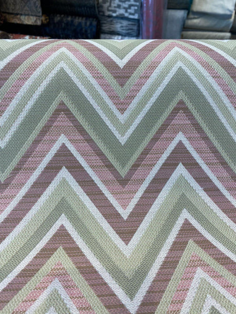 Fischer Chevron Sunbrella Acrylic Fabric - Pink Celadon Chevron, 54" Width (1 Yard)