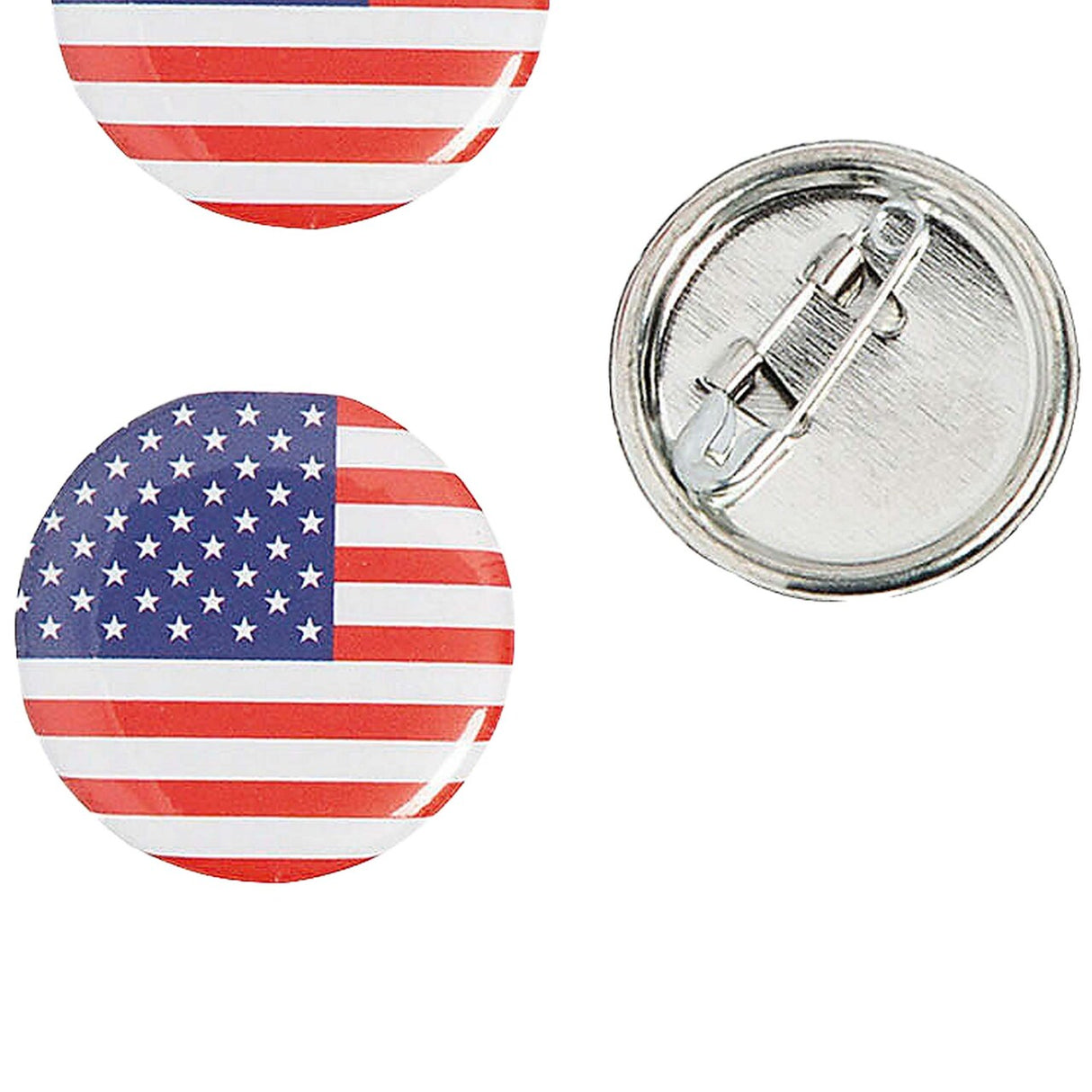 1" Bulk 48 Pc. Mini Patriotic USA Flag Round Metal Buttons