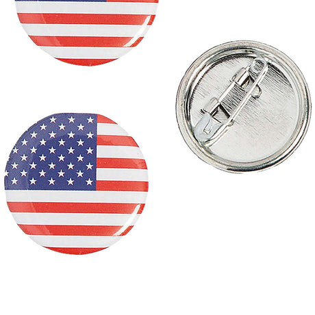 1" Bulk 48 Pc. Mini Patriotic USA Flag Round Metal Buttons