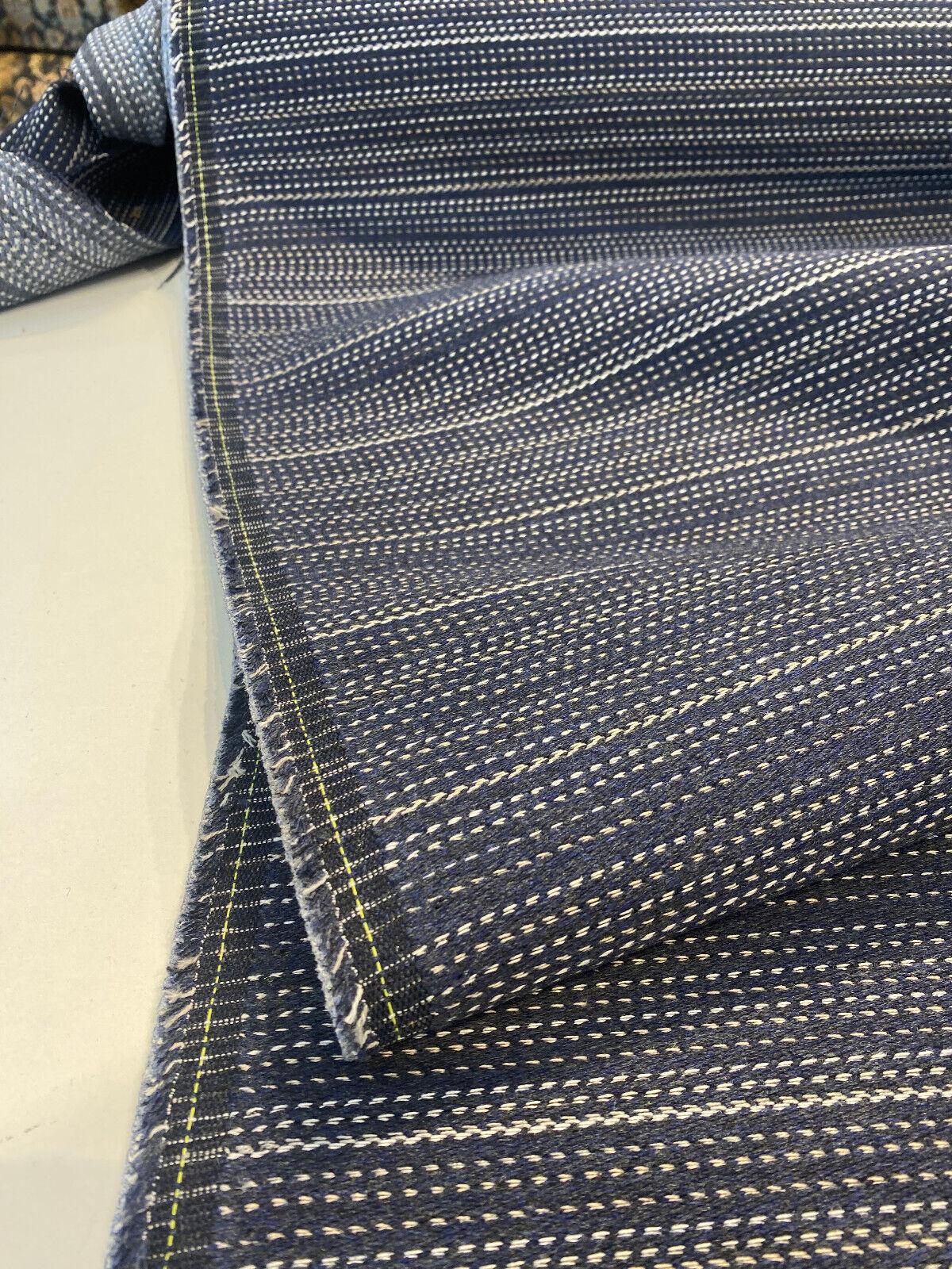 Sunbrella Achiever Solution Dyed Acrylic Fabric - Navy Blue With White And Light Beige Stripes, 54" Width (1 Yard)