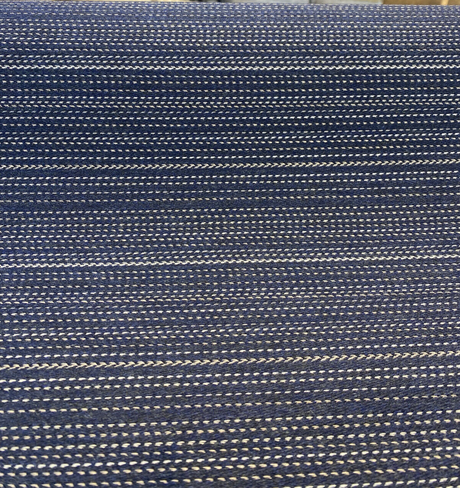 Sunbrella Achiever Solution Dyed Acrylic Fabric - Navy Blue With White And Light Beige Stripes, 54" Width (1 Yard)