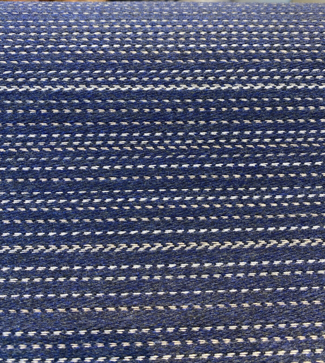 Sunbrella Achiever Solution Dyed Acrylic Fabric - Navy Blue With White And Light Beige Stripes, 54" Width (1 Yard)