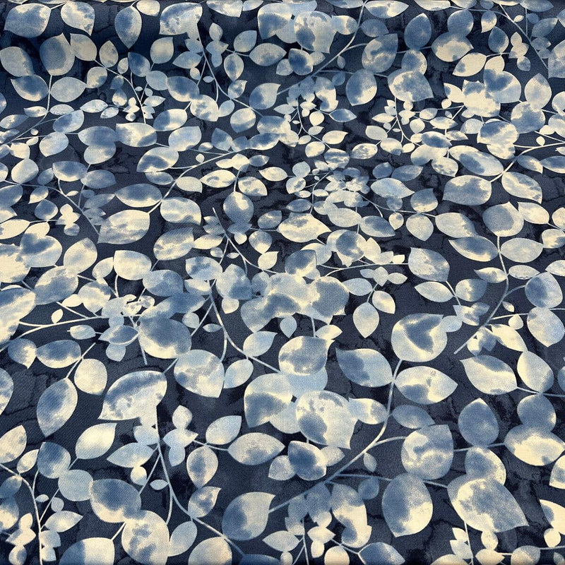 Waverly Silva Lapis Cotton Fabric - Blue Watercolor Leaves, 54" Width (1 Yard)