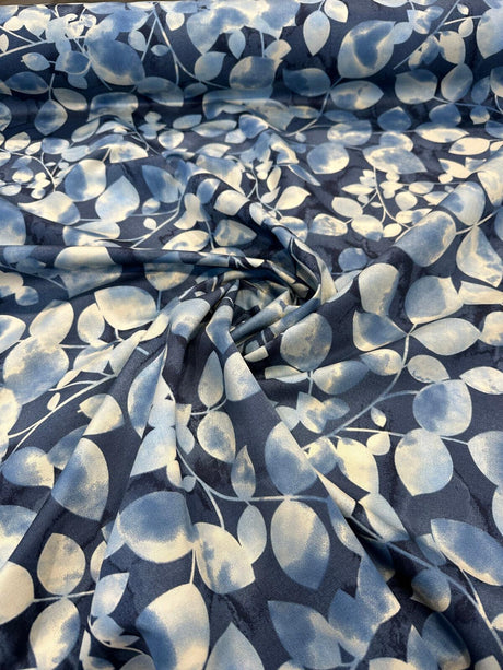 Waverly Silva Lapis Cotton Fabric - Blue Watercolor Leaves, 54" Width (1 Yard)