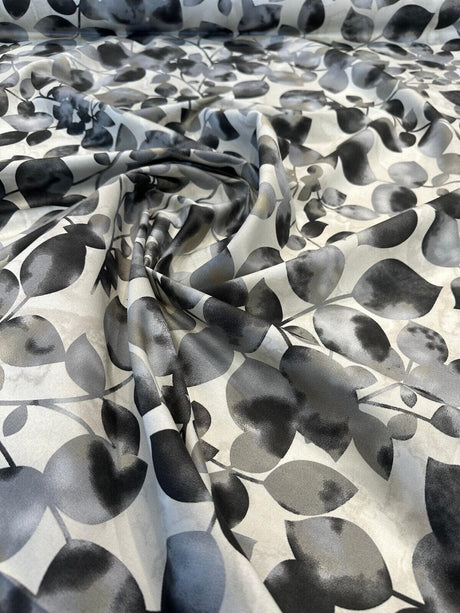 Waverly Silva Nightfall Cotton Twill Fabric - Gray Watercolor Leaf Pattern, 54" Width (1 Yard)