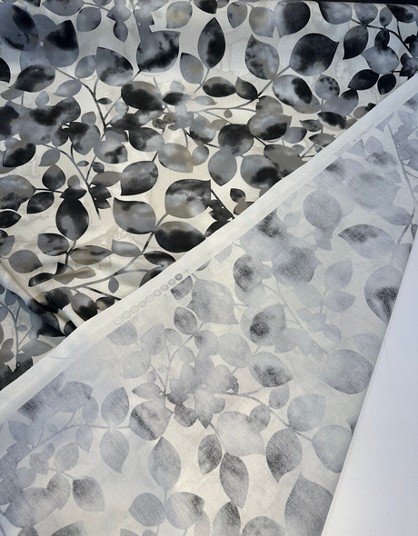 Waverly Silva Nightfall Cotton Twill Fabric - Gray Watercolor Leaf Pattern, 54" Width (1 Yard)