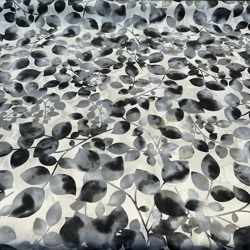 Waverly Silva Nightfall Cotton Twill Fabric - Gray Watercolor Leaf Pattern, 54" Width (1 Yard)