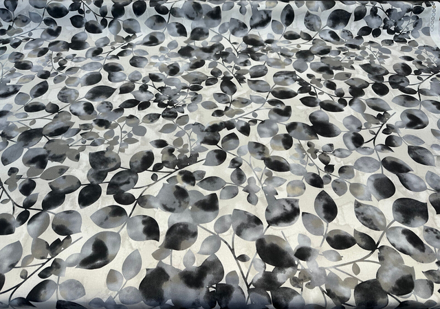 Waverly Silva Nightfall Cotton Twill Fabric - Gray Watercolor Leaf Pattern, 54" Width (1 Yard)