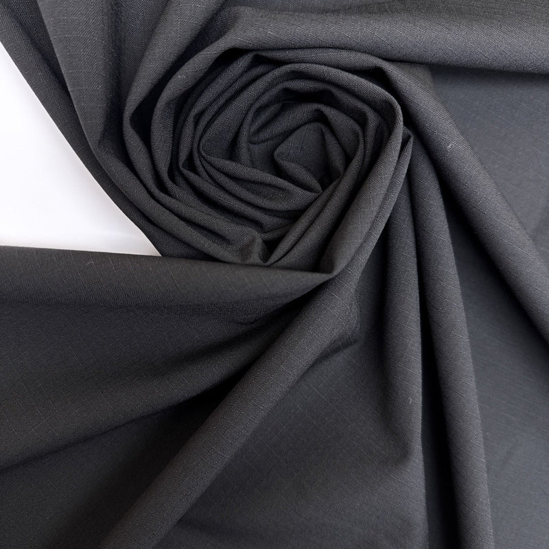 Black Wool Blend Ripstop Fabric